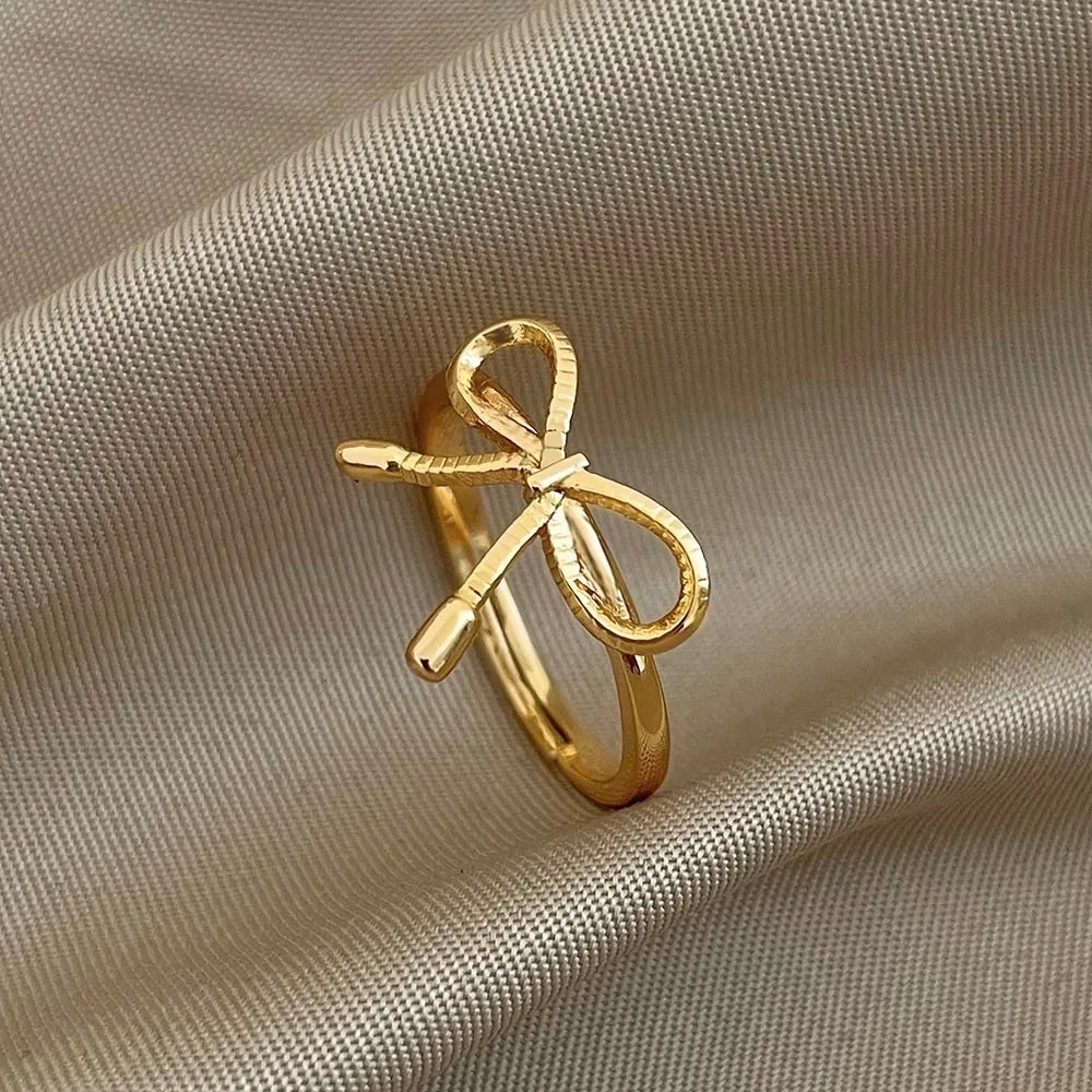 18K Gold Plated Waterproof Fashion Adjustable Size Ring Coquette Bow For…